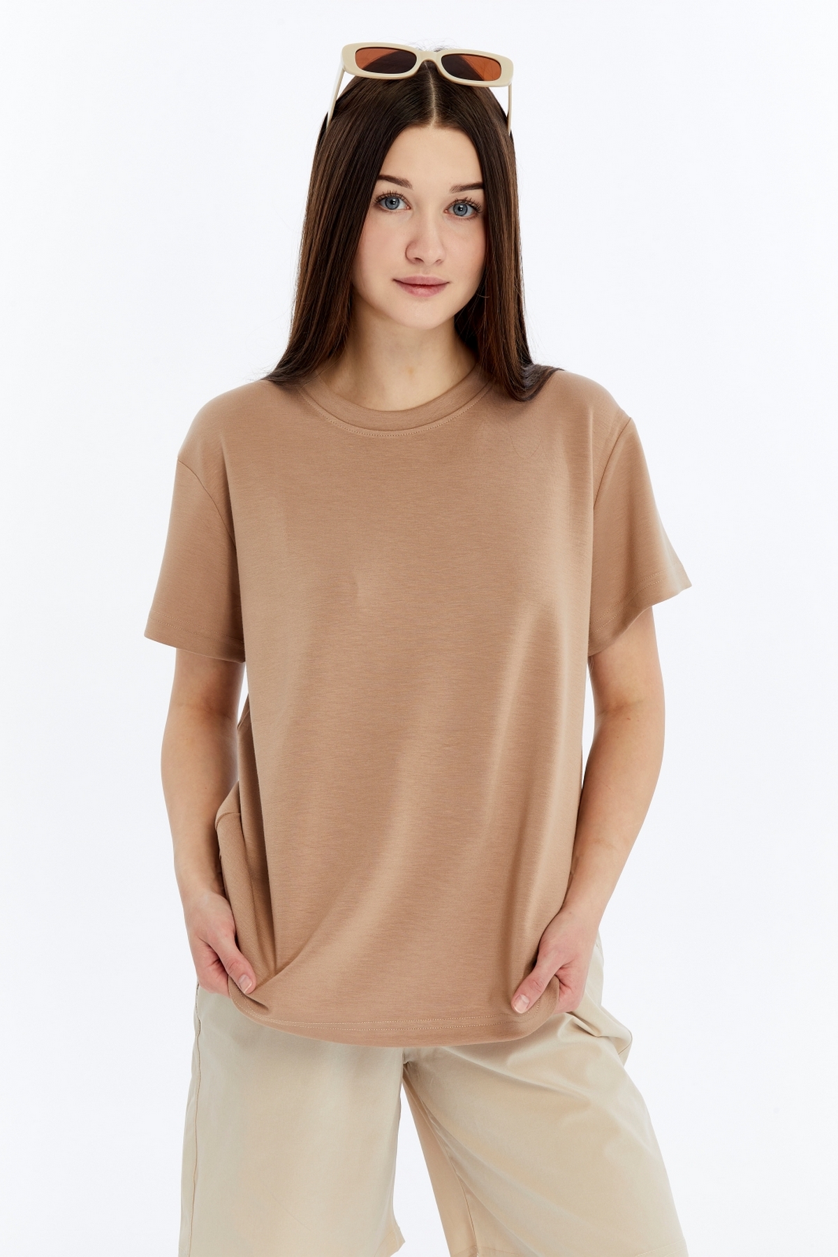 13062025.NRC72602 Kadın Modal Kumaş Regular Sütlü Kahve T-Shirt - Görsel 1