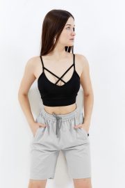 Kadın Oversize Paraşüt Kumaş Fleto Cepli Şort - Gri - Görsel 15