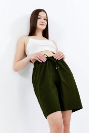 Kadın Oversize Paraşüt Kumaş Açık Cepli Şort - Haki - Görsel 8