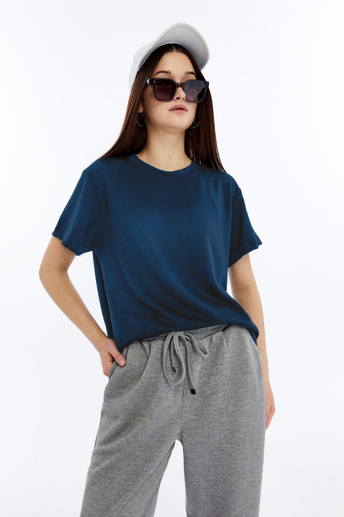 2 Kadın Modal Kumaş Regular Füme T-Shirt - Görsel 1