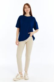 Kadın Modal Kumaş Oversize Lacivert T-Shirt - Görsel 8