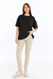 Kadın Modal Kumaş Oversize Siyah T-Shirt - Görsel 2