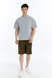 Erkek Modal Kumaş Oversize Gri T-Shirt - Görsel 7