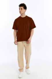 Erkek Modal Kumaş Oversize Kahverengi T-Shirt - Görsel 2