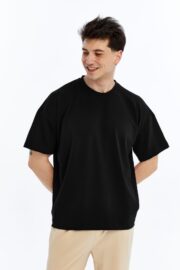 Erkek Modal Kumaş Oversize Siyah T-Shirt - Görsel 7