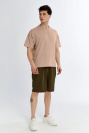 Erkek Modal Kumaş Oversize Sütlü Kahve T-Shirt - Görsel 7