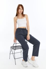 Kadın Oversize Paraşüt Kumaş Baggy Pantolon - Füme - Görsel 3