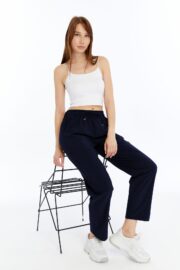 Kadın Oversize Paraşüt Kumaş Baggy Pantolon - Lacivert - Görsel 9