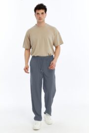 Erkek Oversize Paraşüt Kumaş Baggy Pantolon - Füme