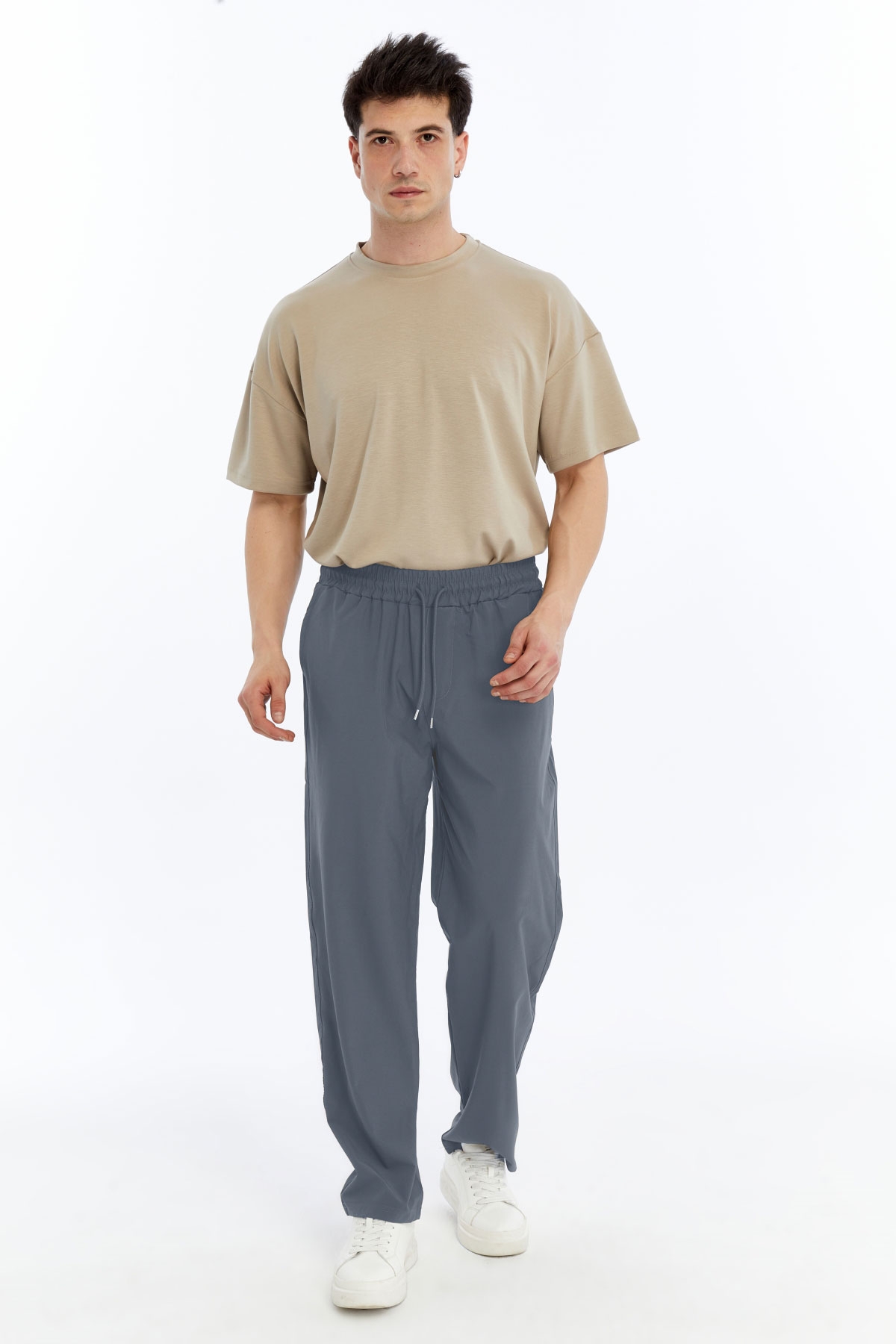 2 Erkek Oversize Paraşüt Kumaş Baggy Pantolon - Füme - Görsel 1
