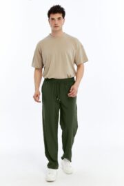 Erkek Oversize Paraşüt Kumaş Baggy Pantolon - Haki - Görsel 2