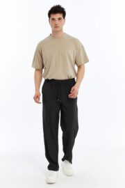 Erkek Oversize Paraşüt Kumaş Baggy Pantolon - Siyah - Görsel 2