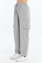 Kadın Oversize Paraşüt Kumaş Kargo Cep Pantolon - Gri - Görsel 9