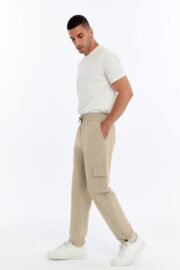 Erkek Oversize Paraşüt Kumaş Kargo Cep Pantolon - Bej - Görsel 8
