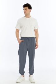 Erkek Oversize Paraşüt Kumaş Paçası Lastikli Pantolon – Füme - Görsel 2