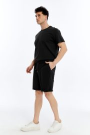 Erkek Oversize Duble Paça Penye Şort & Tişört Takım - Siyah - Görsel 8