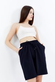Kadın Oversize Paraşüt Kumaş Açık Cepli Şort - Lacivert - Görsel 9