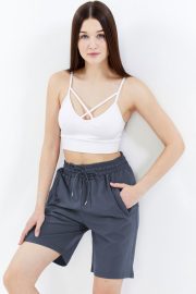 Kadın Oversize Paraşüt Kumaş Fleto Cepli Şort - Füme - Görsel 2