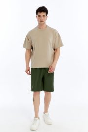 Erkek Oversize Paraşüt Kumaş Fleto Cepli Şort - Haki - Görsel 2