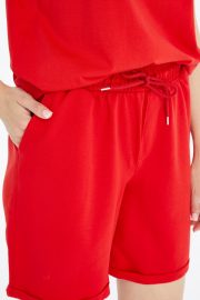 Kadın Oversize Duble Paça Penye Şort & Tişört Takım - Kırmızı - Görsel 12