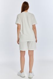 Kadın Oversize Duble Paça Penye Şort & Tişört Takım - Beyaz - Görsel 4