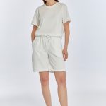 Kadın Oversize Duble Paça Penye Şort & Tişört Takım - Beyaz