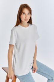 Kadın Modal Kumaş Regular Beyaz T-Shirt - Görsel 6