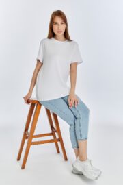 Kadın Modal Kumaş Regular Beyaz T-Shirt - Görsel 12