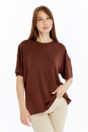 Kadın Modal Kumaş Oversize Kahverengi T-Shirt