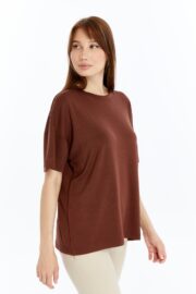 Kadın Modal Kumaş Oversize Kahverengi T-Shirt - Görsel 5