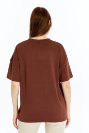 Kadın Modal Kumaş Oversize Kahverengi T-Shirt - Görsel 12