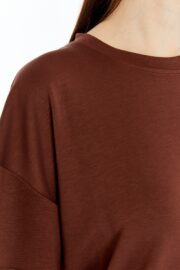 Kadın Modal Kumaş Oversize Kahverengi T-Shirt - Görsel 6