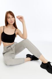 Kadın Oversize Paraşüt Kumaş Paçası Lastikli Pantolon - Gri - Görsel 15
