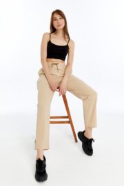 Kadın Oversize Paraşüt Kumaş Baggy Pantolon - Bej - Görsel 3