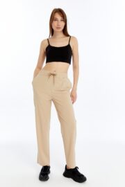Kadın Oversize Paraşüt Kumaş Baggy Pantolon - Bej - Görsel 10