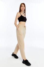 Kadın Oversize Paraşüt Kumaş Baggy Pantolon - Bej - Görsel 4