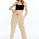 Kadın Oversize Paraşüt Kumaş Baggy Pantolon - Bej