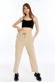 Kadın Oversize Paraşüt Kumaş Baggy Pantolon - Bej