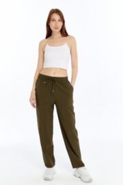Kadın Oversize Paraşüt Kumaş Baggy Pantolon - Haki - Görsel 9