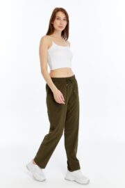 Kadın Oversize Paraşüt Kumaş Baggy Pantolon - Haki - Görsel 2