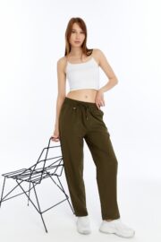 Kadın Oversize Paraşüt Kumaş Baggy Pantolon - Haki - Görsel 15