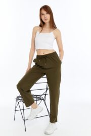 Kadın Oversize Paraşüt Kumaş Baggy Pantolon - Haki - Görsel 8