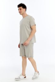 Erkek Oversize Duble Paça Penye Şort - Taş - Görsel 4