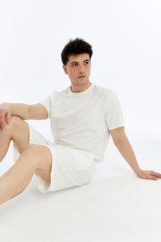 Erkek Oversize Duble Paça Penye Şort & Tişört Takım - Beyaz - Görsel 15