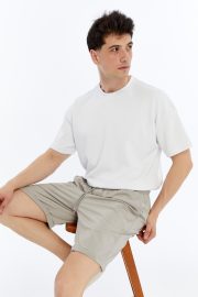 Erkek Oversize Duble Paça Penye Şort - Taş - Görsel 16