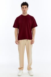 Erkek Modal Kumaş Oversize Bordo T-Shirt - Görsel 7
