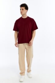 Erkek Modal Kumaş Oversize Bordo T-Shirt - Görsel 2