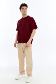 Erkek Modal Kumaş Oversize Bordo T-Shirt - Görsel 8