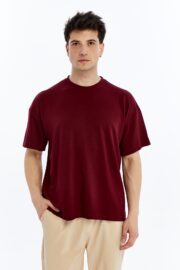 Erkek Modal Kumaş Oversize Bordo T-Shirt - Görsel 9