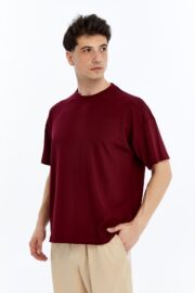 Erkek Modal Kumaş Oversize Bordo T-Shirt - Görsel 4